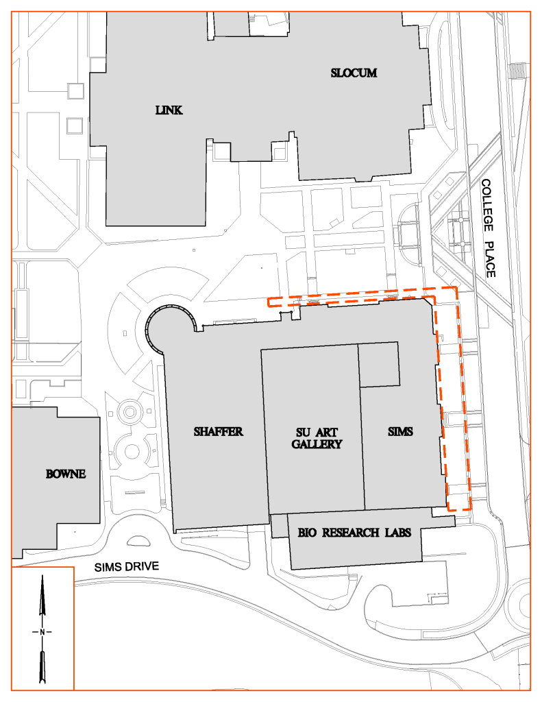 Map of Sims Hall Sidewalk Repair Area